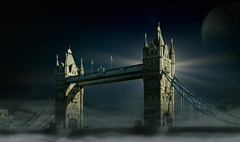 Mystical Tower Bridge London Night Sky Moon