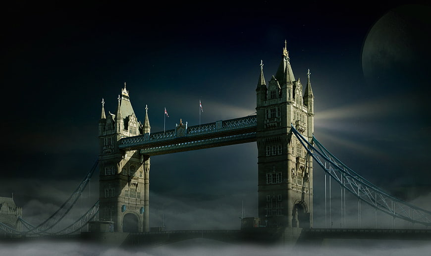 Mystical Tower Bridge London Night Sky Moon