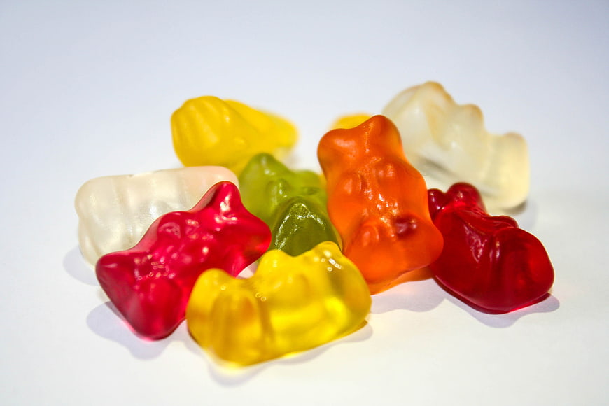 Colorful Gummy Bears on White Background