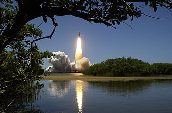 Space Shuttle Launch Viewed Through Mangrove Trees