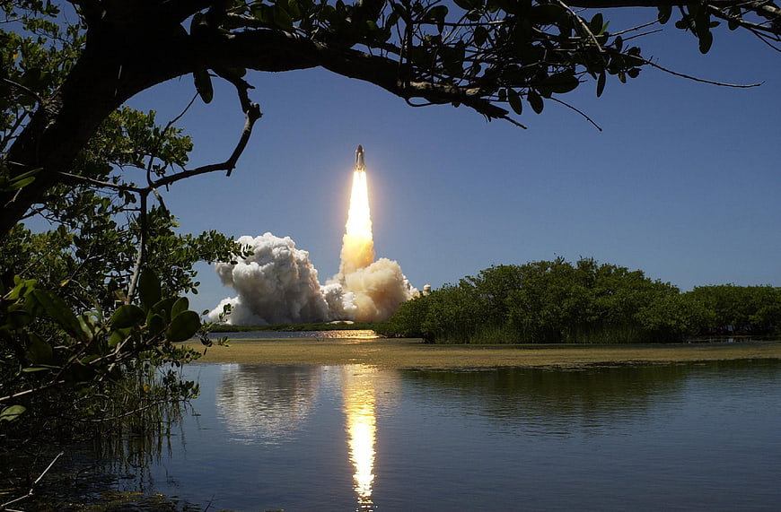 Space Shuttle Launch Viewed Through Mangrove Trees