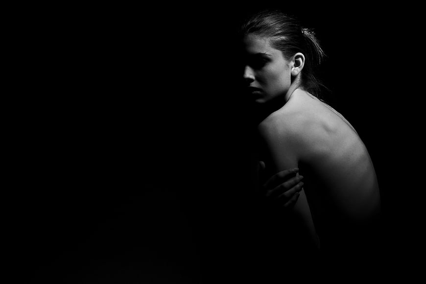 Dramatic Black and White Portrait of a Woman in Profile