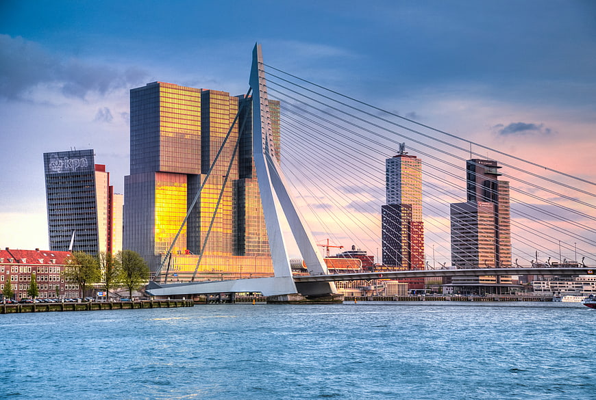 Erasmus Bridge Rotterdam Skyline at Sunset