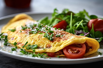 Savory Omelette with Fresh Salad and Tomatoes