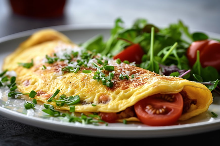 Savory Omelette with Fresh Salad and Tomatoes