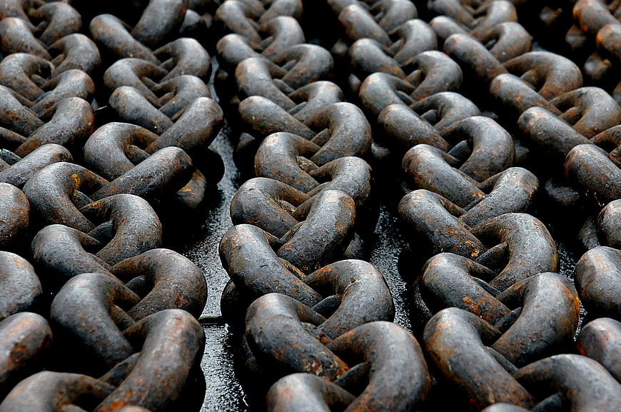 Close-up of Heavy Rusty Iron Chains