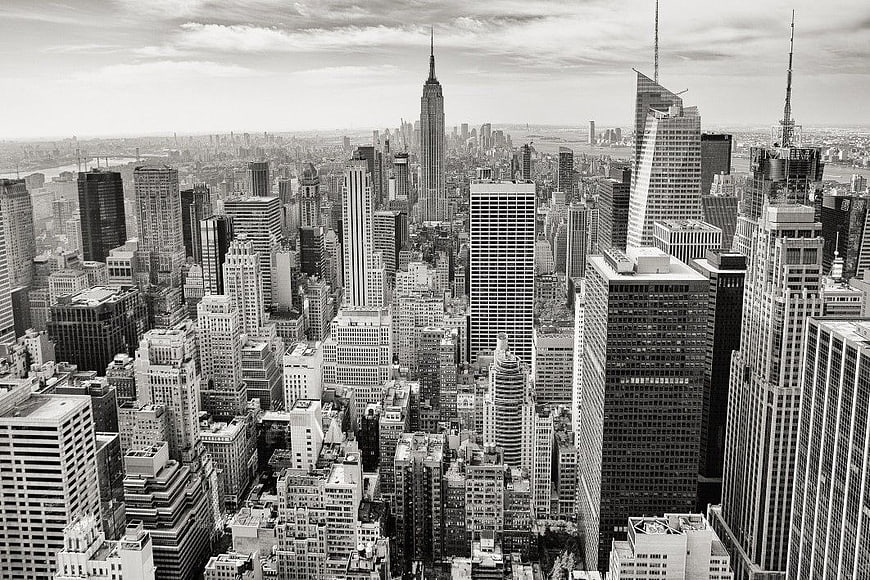 Black and White Manhattan Skyline with Empire State Building