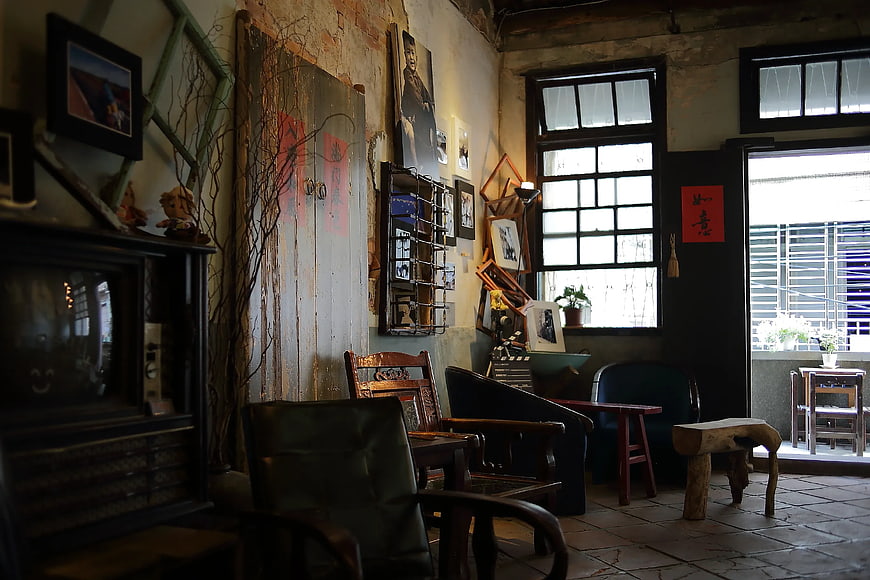 Vintage rustic interior with wooden furniture and old TV