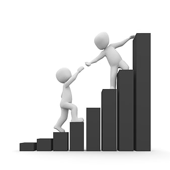 3D Business Growth and Teamwork Concept on Bar Chart