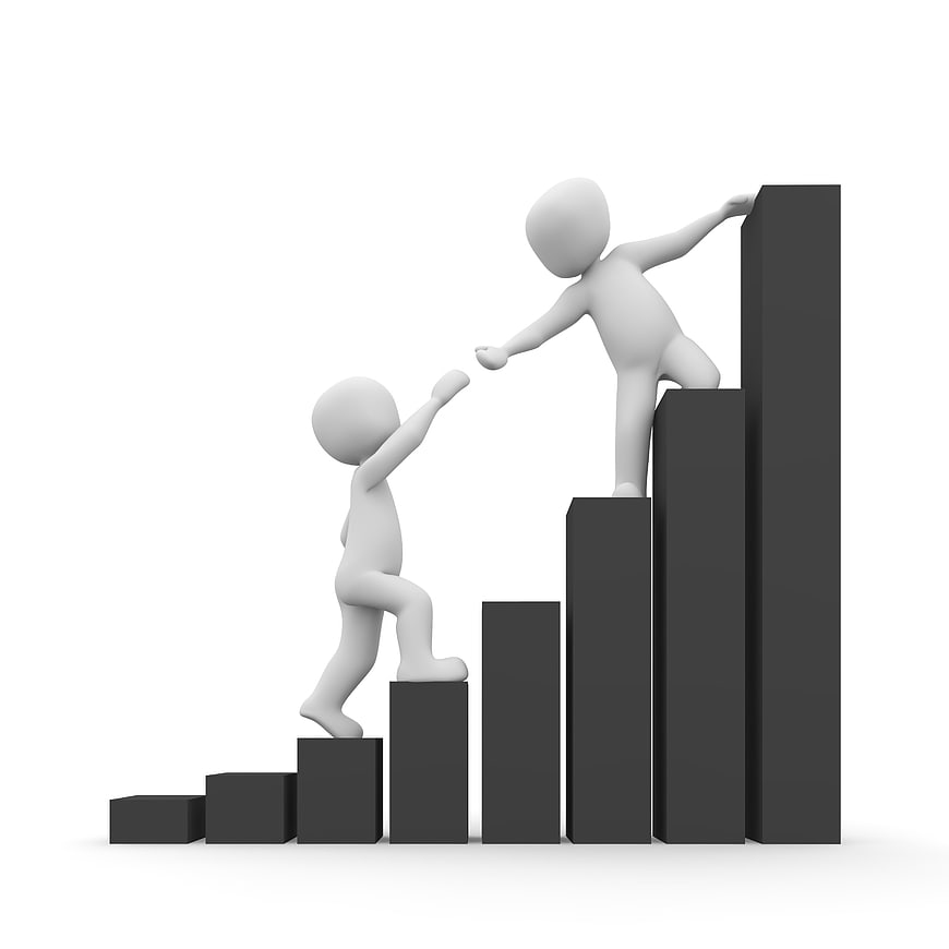 3D Business Growth and Teamwork Concept on Bar Chart
