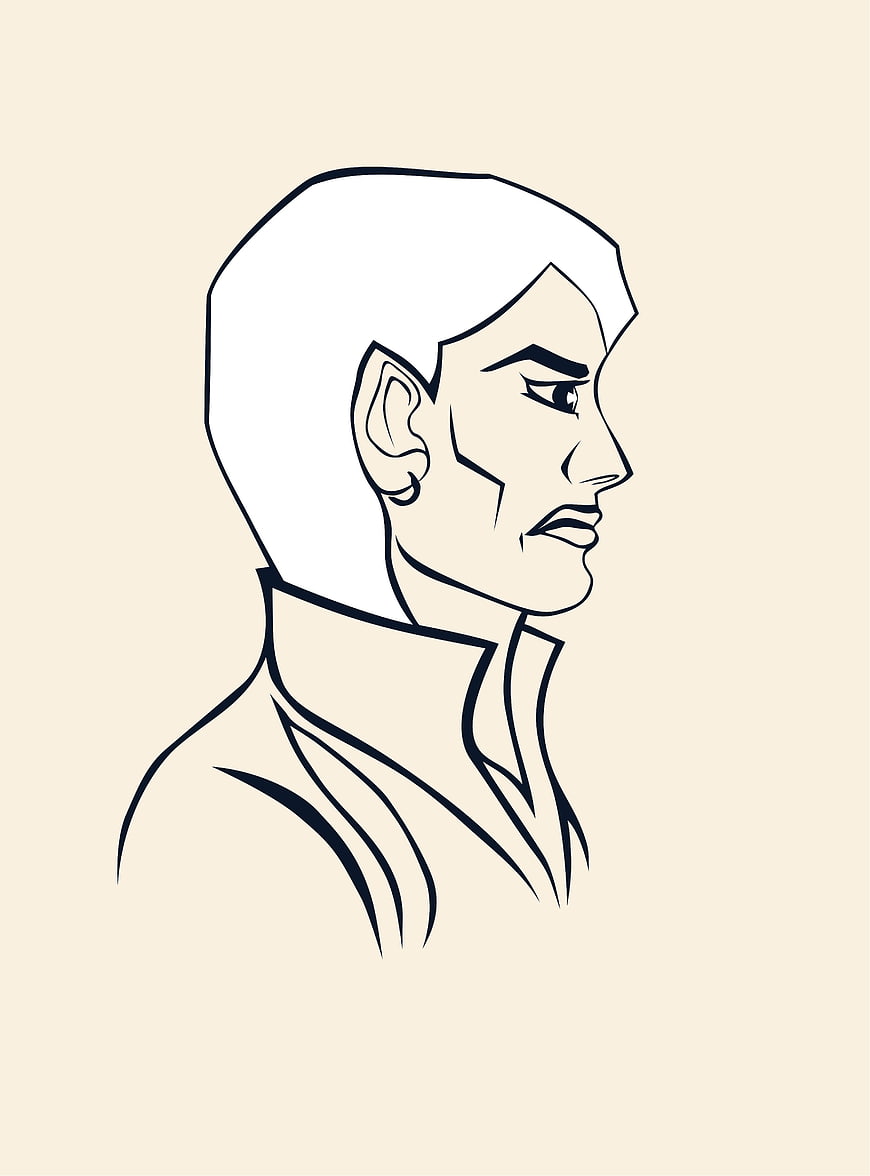 Angry woman profile vector illustration with high collar