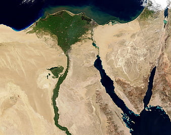 Satellite view of Egypt, Nile River, and Red Sea