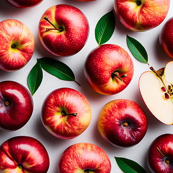 Fresh Red Apples Flat Lay on White Background