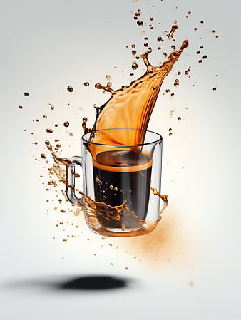 Dynamic Coffee Splash in Glass Mug on White Background