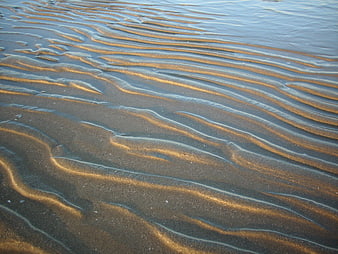 Golden Sand Ripples on Wet Beach Shoreline