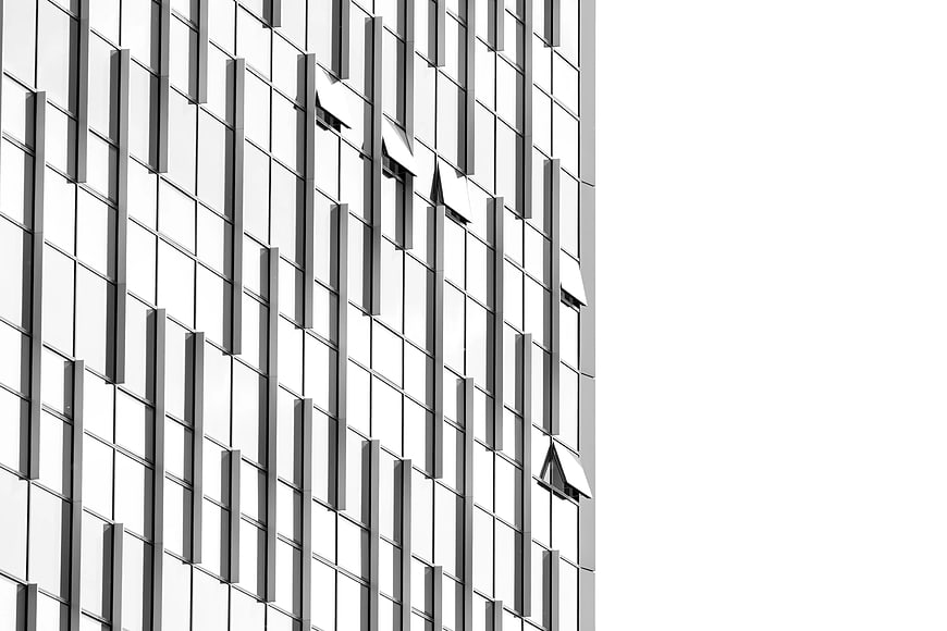 Modern Glass Curtain Wall Building Facade with Open Windows