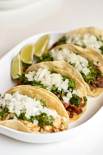 Fresh Mexican Tacos with Onions, Cilantro, and Lime
