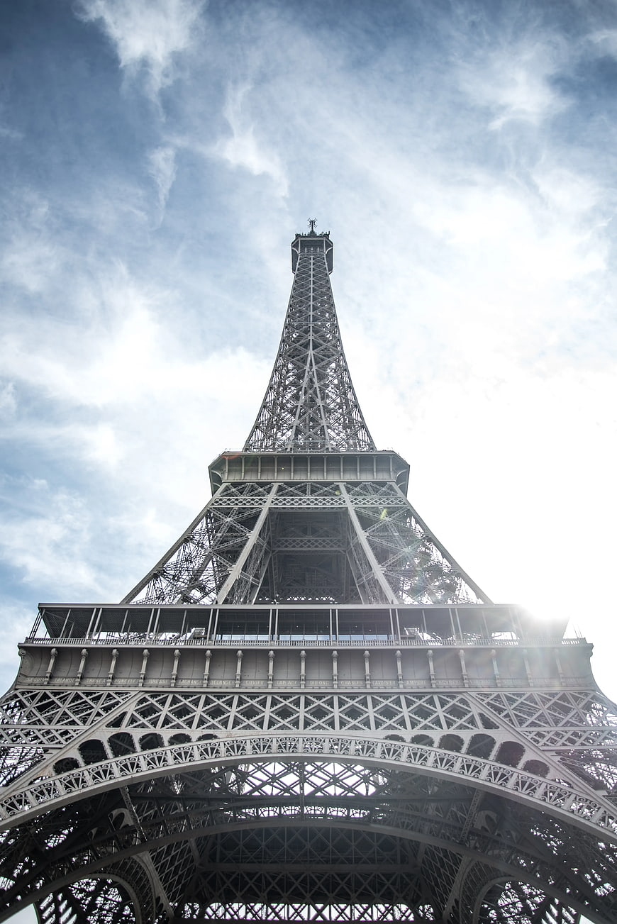 Low Angle View of Eiffel Tower Against Blue Sky