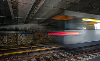 Motion blur of subway train in underground station