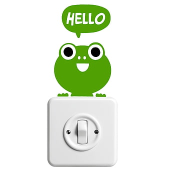 Cute Green Frog Sticker Peeking Over Light Switch