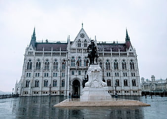 Hungarian Parliament Building in Budapest with Statue