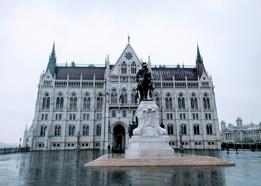 Hungarian Parliament Building in Budapest with Statue