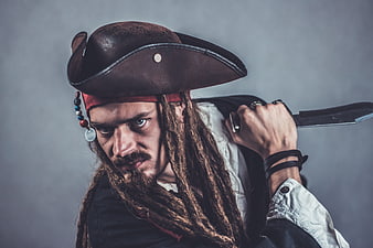 Angry Pirate with Dreadlocks and Knife Portrait