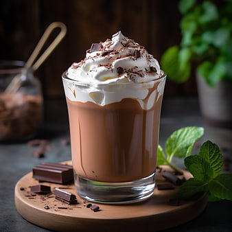 Rich Hot Chocolate with Whipped Cream and Mint Garnish
