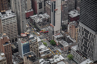 Aerial View of Busy New York City Street with Yellow Taxis