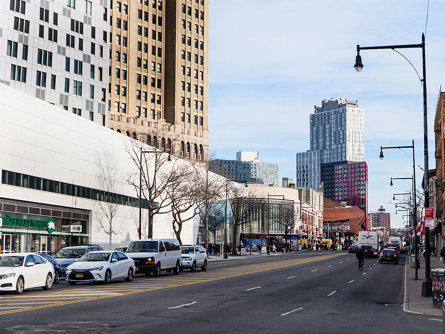 Wide City Street with Modern and Historic Buildings