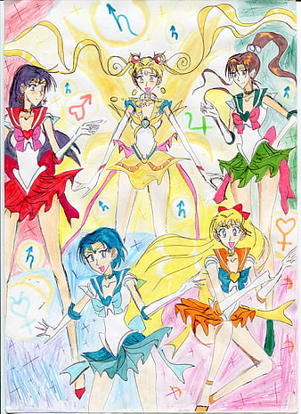 Hand-drawn Sailor Moon anime fan art illustration
