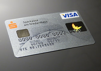 Silver Sparkasse Visa Debit Card on Gray Background