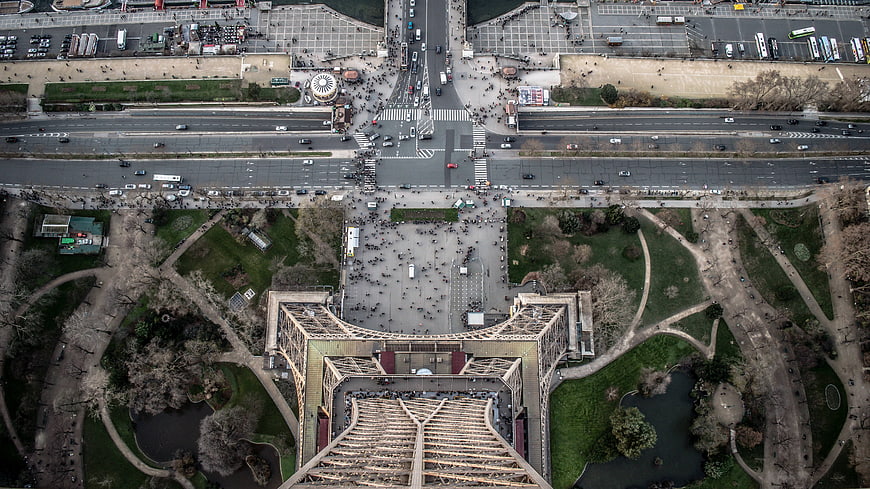 Aerial View of Eiffel Tower and Paris Cityscape