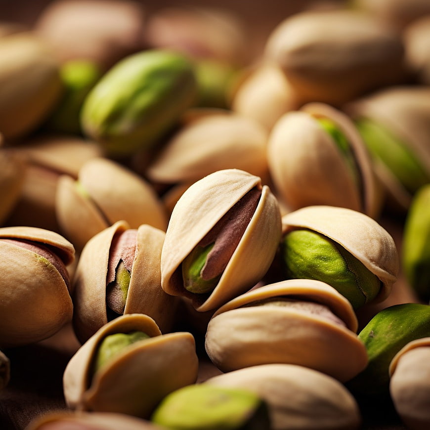 Close-Up of Shelled Pistachios on Wooden Surface