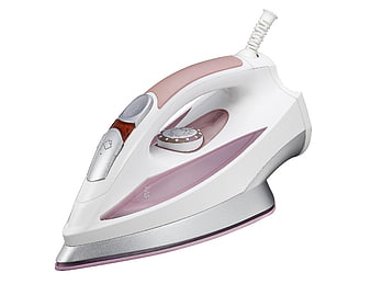 White and Pink Electric Steam Iron on White Background