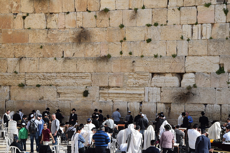 Jewish worshippers praying at the Western Wall in Jerusalem