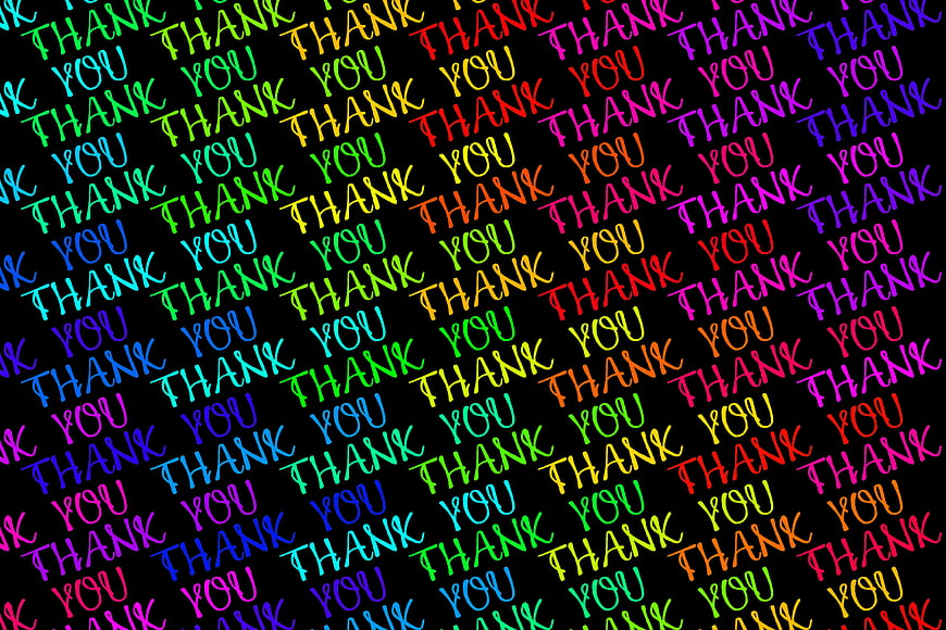 Multicolored Thank You Text Pattern on Black Background