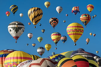 Colorful Hot Air Balloons Flying in Blue Sky