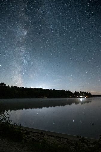 Milky Way Galaxy Over Calm Lake at Night