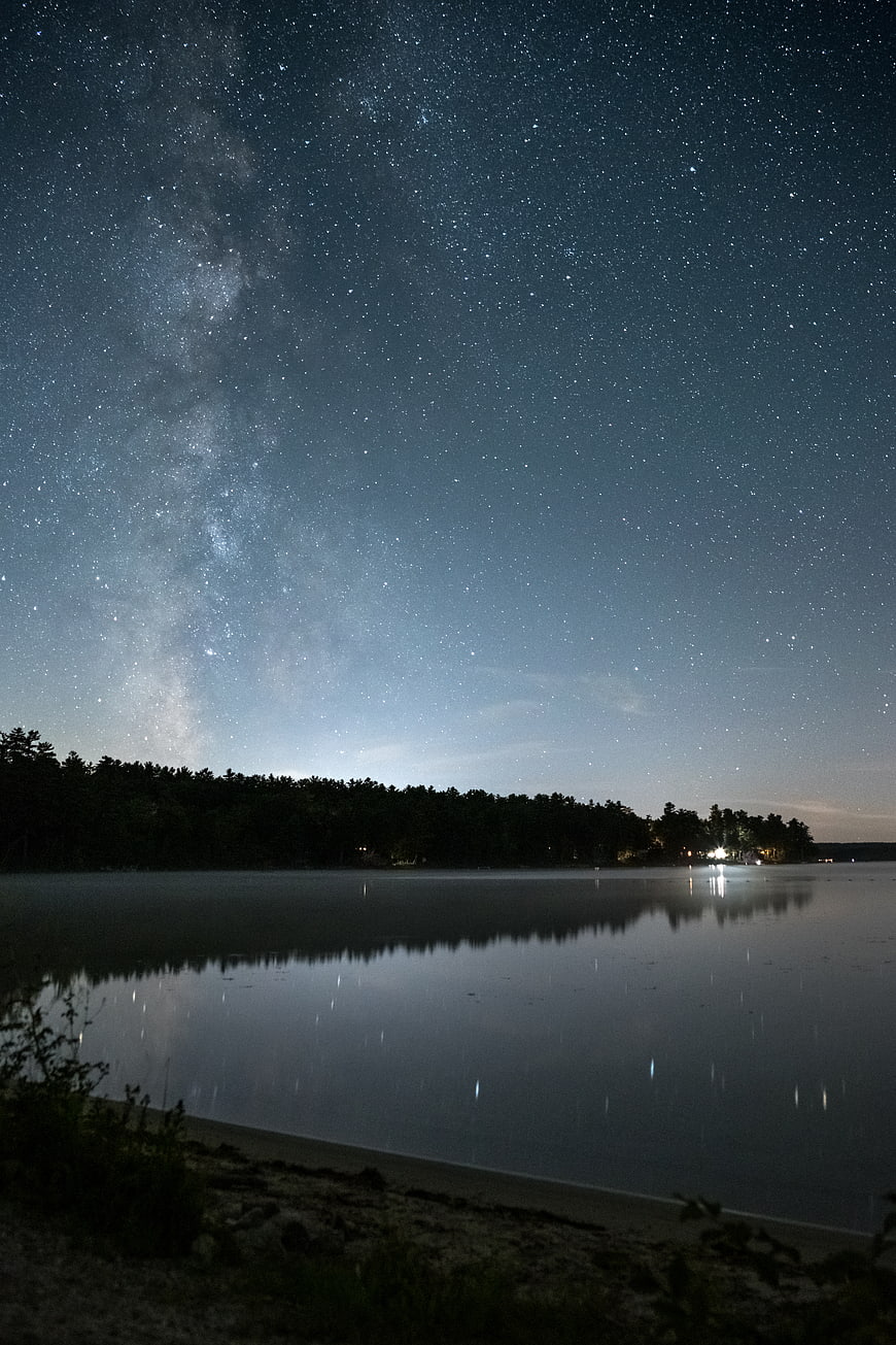 Milky Way Galaxy Over Calm Lake at Night