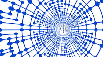 Abstract Blue Digital Network Tunnel with Binary Code Sphere