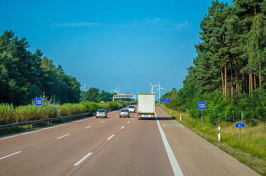 Highway Traffic with Wind Turbines and Forest