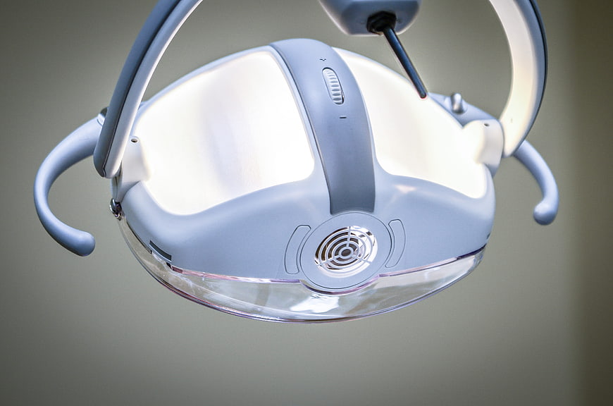 Close-up of modern dental examination lamp
