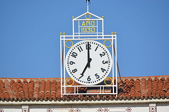 Vintage 1930 Clock Tower on Red Tile Roof