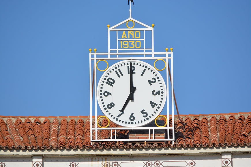 Vintage 1930 Clock Tower on Red Tile Roof