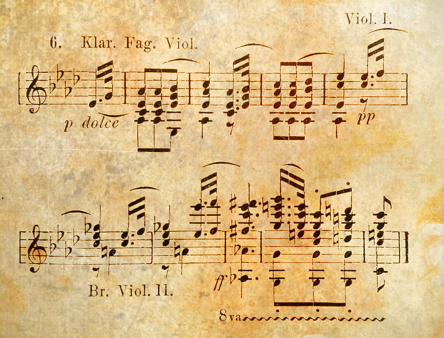 Vintage sheet music with classical musical notation on aged paper