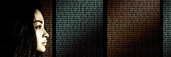 Woman Profile Against Binary Code Background