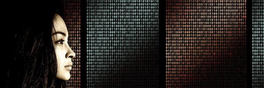 Woman Profile Against Binary Code Background