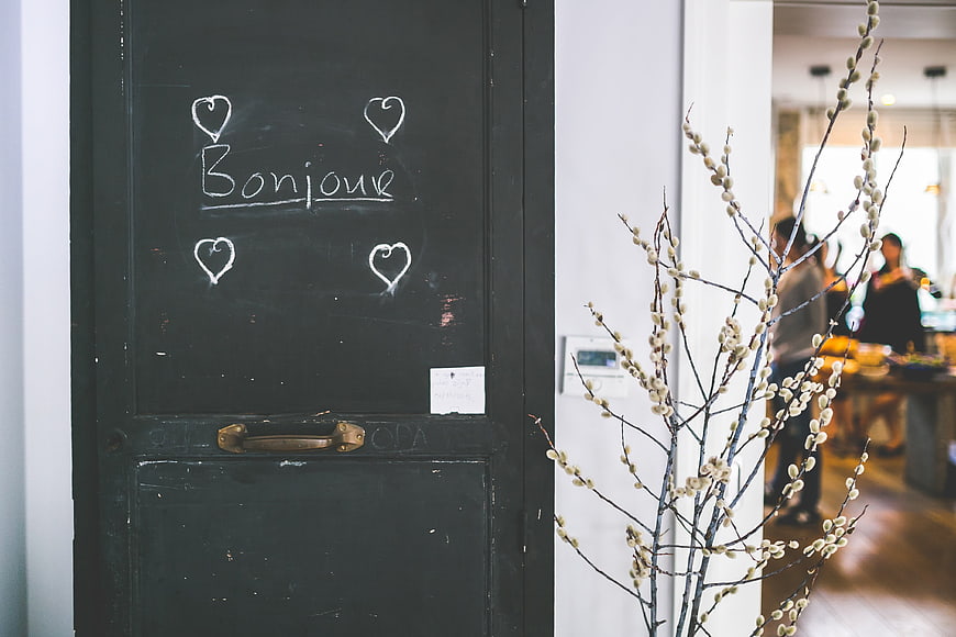 Chalkboard Bonjour Sign with Willow Branches