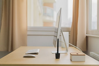 Minimalist Home Office Desk with Computer and Keyboard